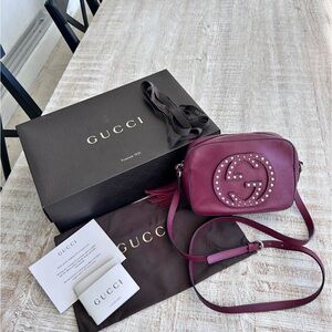 Gucci Burgundy Crossbody Bag with Studded Logo